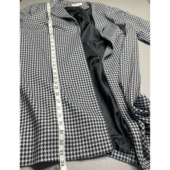 Nine West Open Front Houndstooth Lapel Blazer Jacket Black White Womens Large - Picture 10 of 11